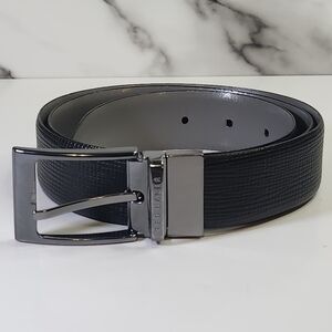 Ted Baker Reversible Black & Grey Leather Textured Belt with Gunmetal Buckle
